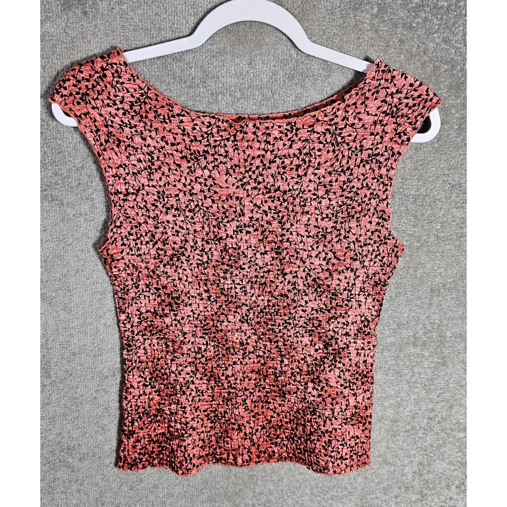 VTG Casual Corner Annex Sleeveless Crinkle Top Women Petite SP Pink Black Floral